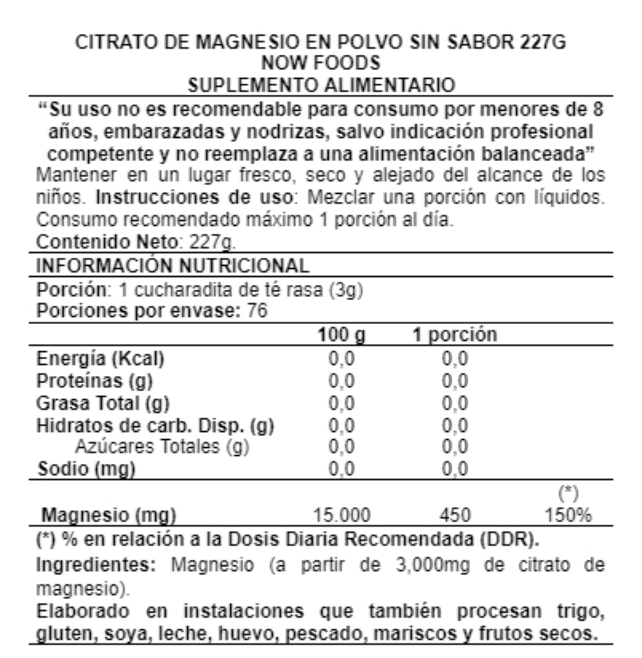 Magnesium Citrate 227 grs - Now Foods