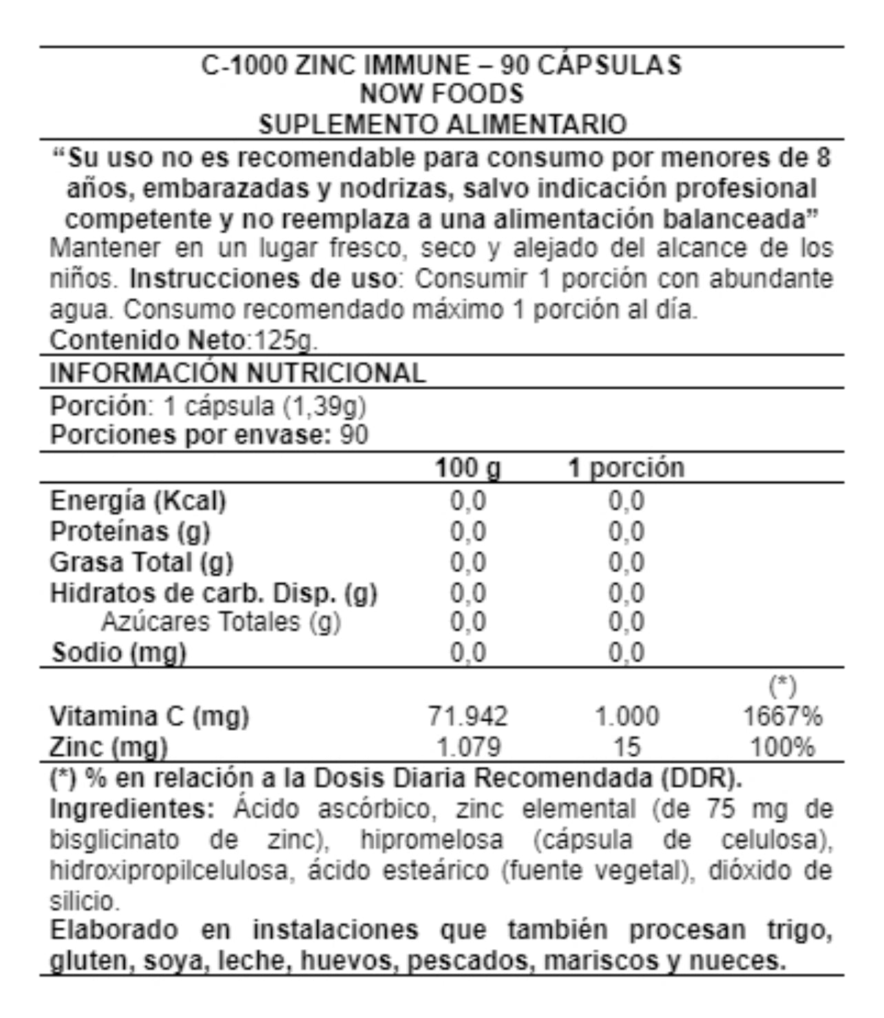 C-1000 Zinc Inmune 90 Caps - Now Foods